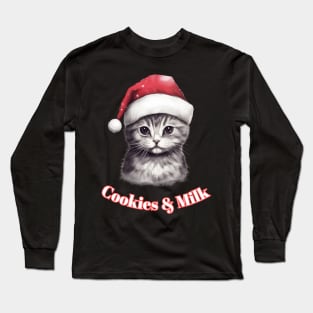 Cookies & Milk - Christmas Cat - Winter Holiday Long Sleeve T-Shirt